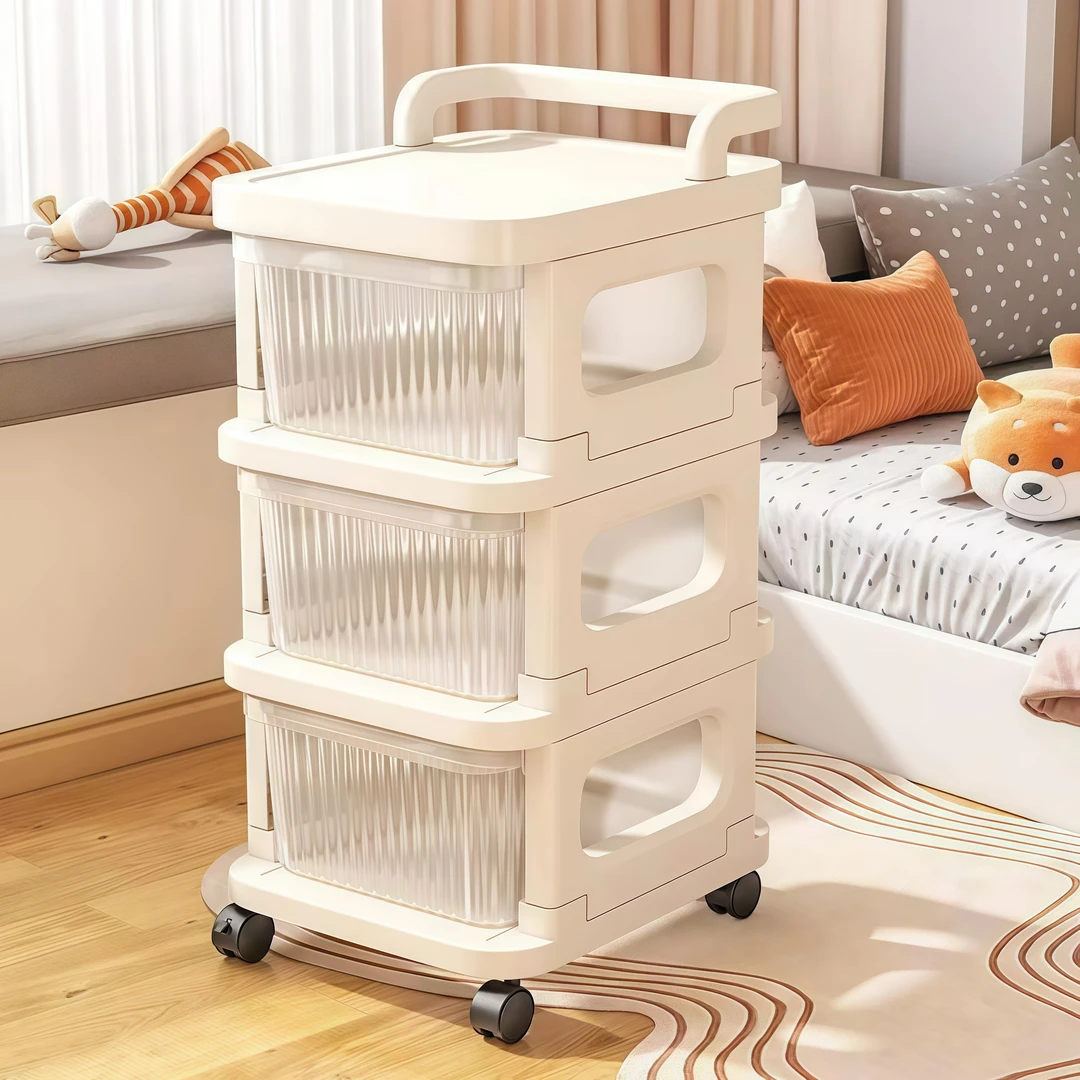 新款奶油风抽屉式收纳柜小推车零食置物架客厅家用床头简约收纳柜