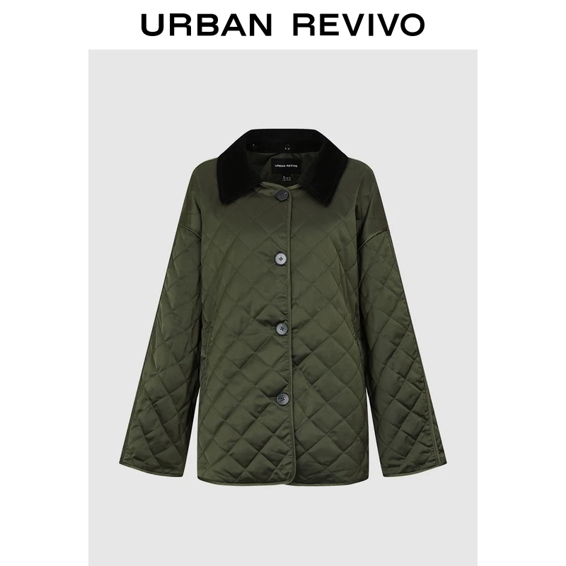 【秀场同款】UR2025冬季新款女装拼接菱格绗缝棉服UWG150094