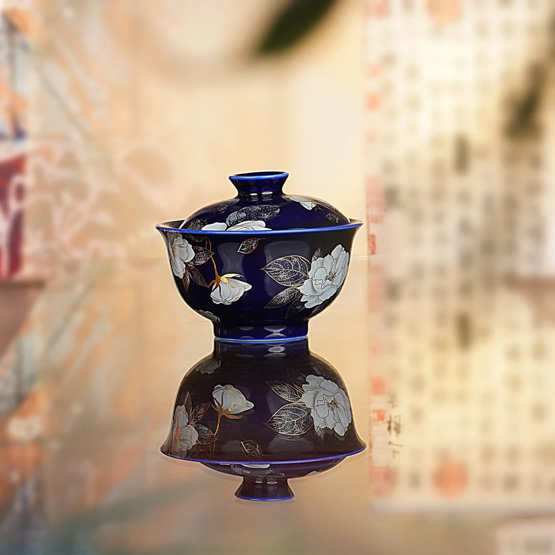 【宜景窑系列】蓝宝王子茉莉花盖碗家用