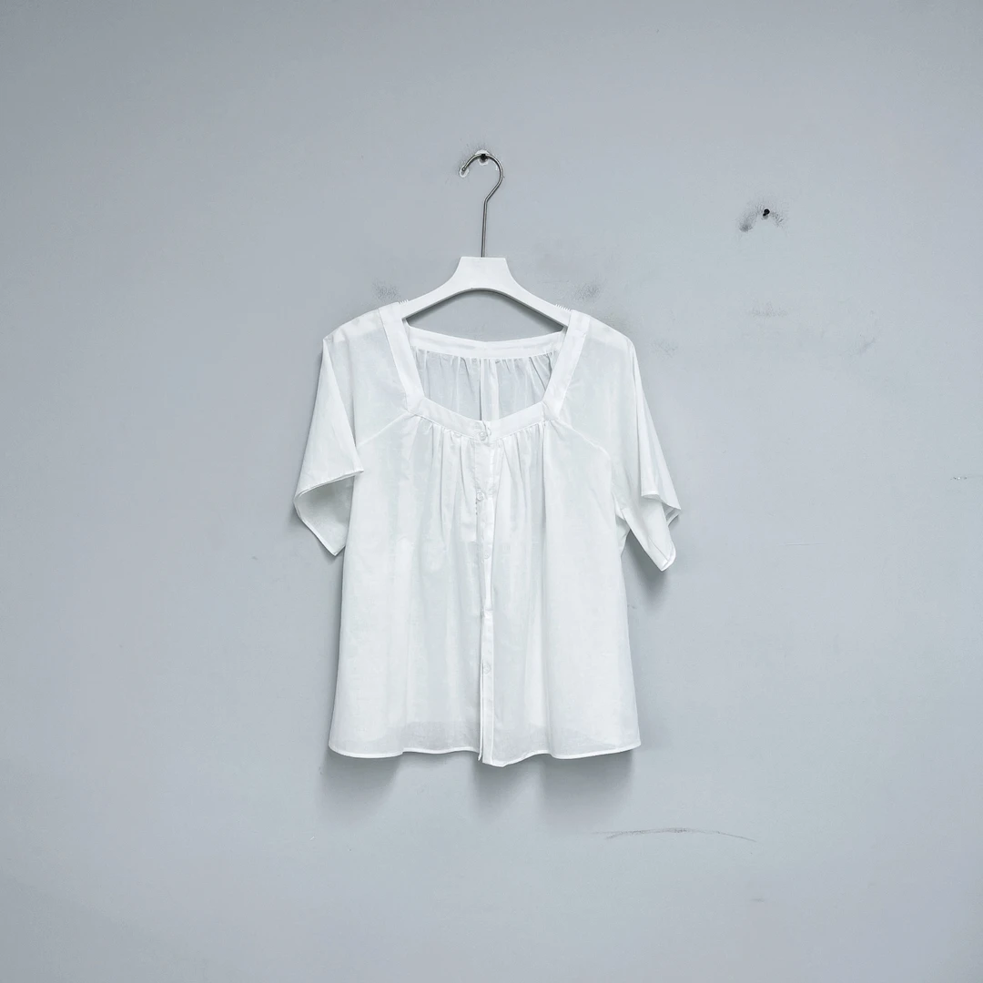 216女装衬衫纯色法式休闲衬衫上衣夏装轻熟风时尚方领