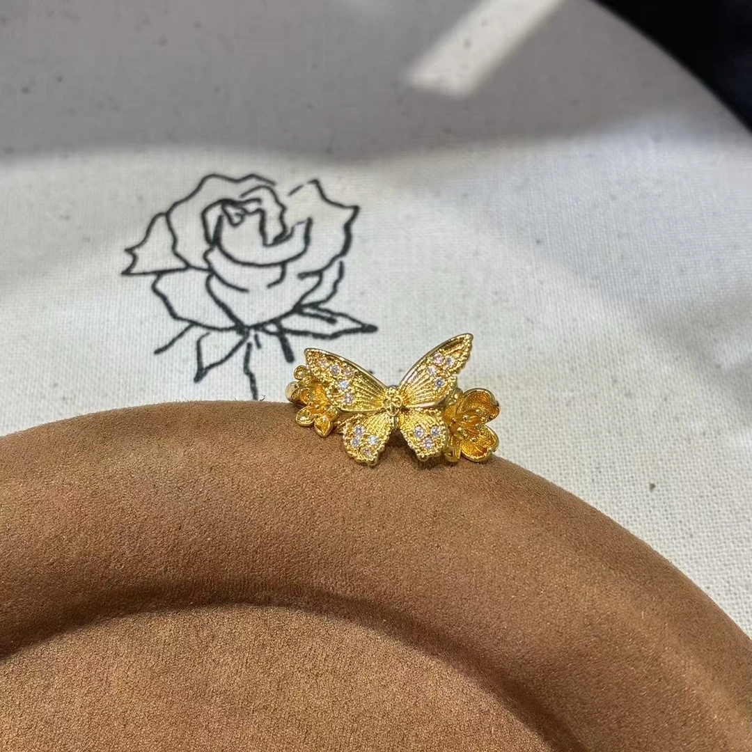 铜合金锆石戒指  远远（YY469）开口轻奢气质精致蝴蝶百搭