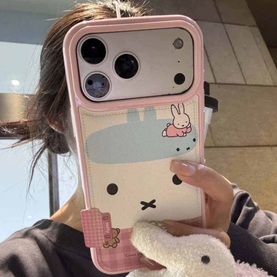 可爱鼓包皮纹米菲兔表情适用于17pro/16promax手机壳苹果15/14/13