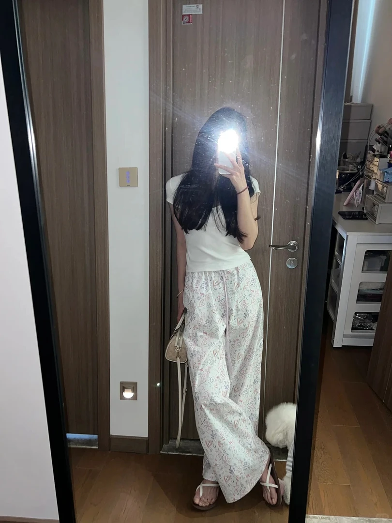 百搭时尚套装复古港风休闲裤印花扎染夏季短袖上衣运动直筒宽松