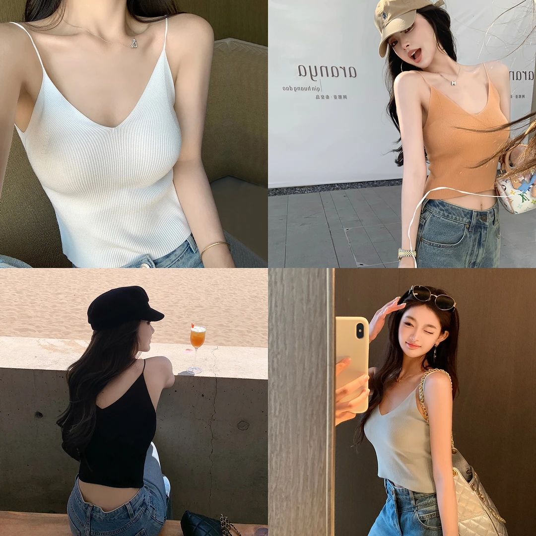 "Basic Style"姐系高弹Viscose真丝混纺纱 无缝全成型佰搭V领吊带