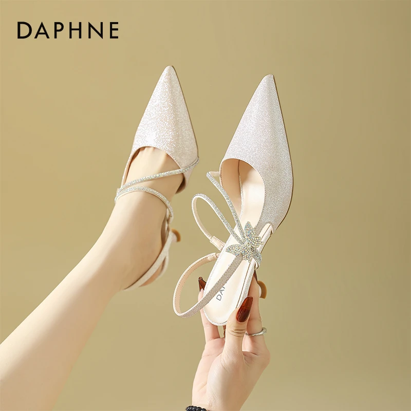 达芙妮气质尖头后空单鞋女2025秋季新款细跟高跟鞋仙女风包头凉鞋