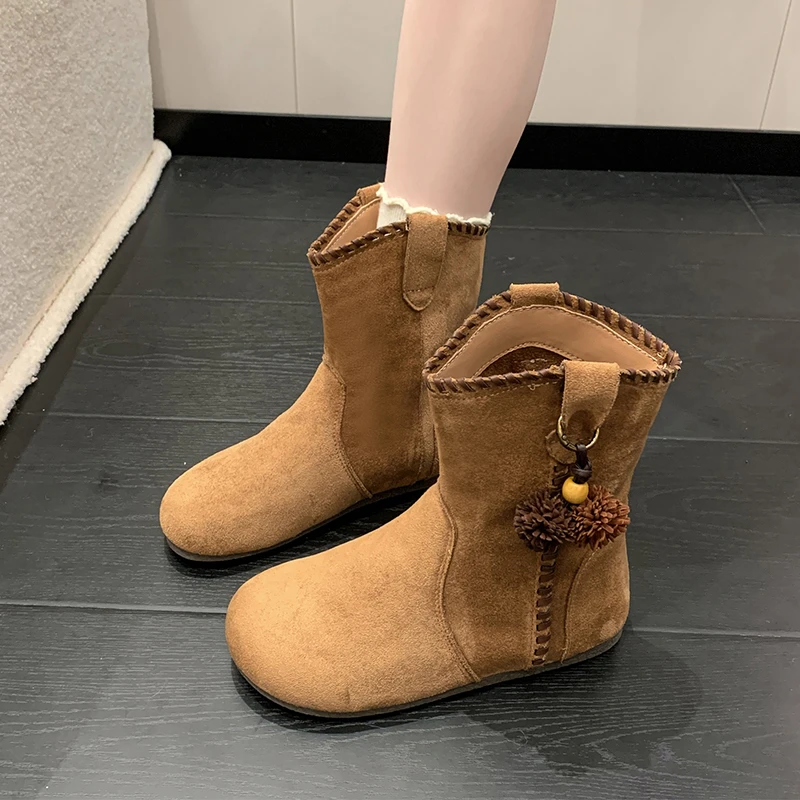 复古显瘦美拉德圆头厚底马丁靴女2025秋季新款时尚超火堆堆短筒靴