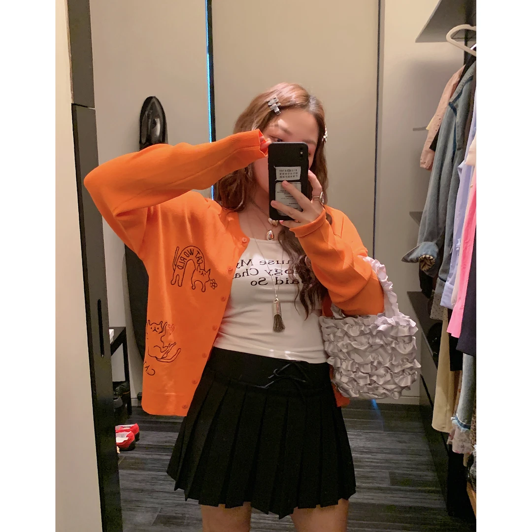 【我想吃肉】Dazi金大支刺绣针织衫女开衫0807/0305休闲小众印花