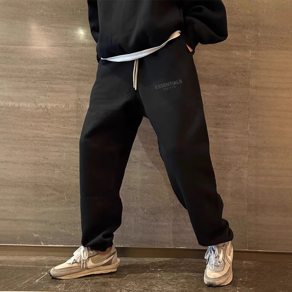 秋冬新款ESSENTIALS双排小标毛束脚加绒长裤男女情侣潮牌卫裤