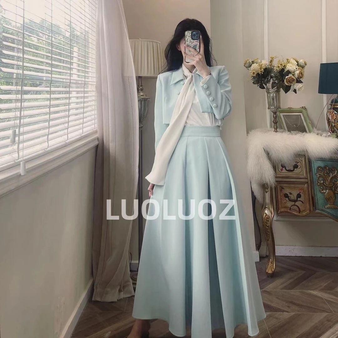 【现货】LUOLUOZ【海洋之心】气质翻领长袖上衣半裙两件套