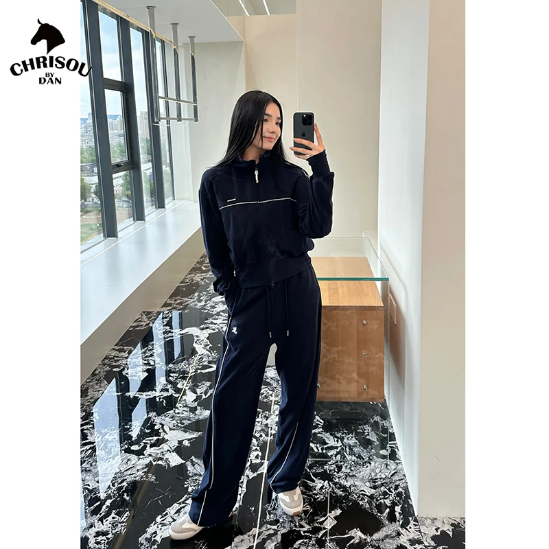 CHRISOUBYDAN欧阳丹刺绣logo显瘦分割线装饰卫衣套装188014