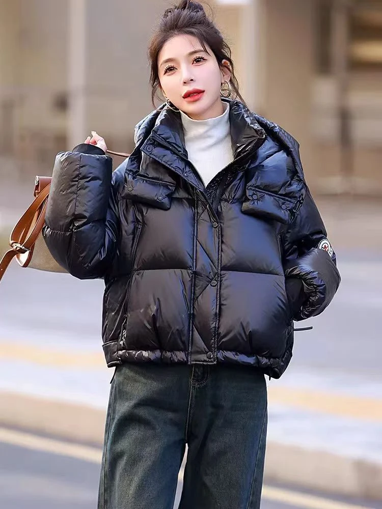 黑色连帽羽绒服#时尚