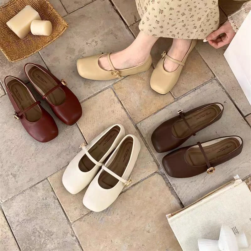 薄款单鞋方头夏天平底鞋褶皱浅口女鞋乐福鞋春季温柔Z2025