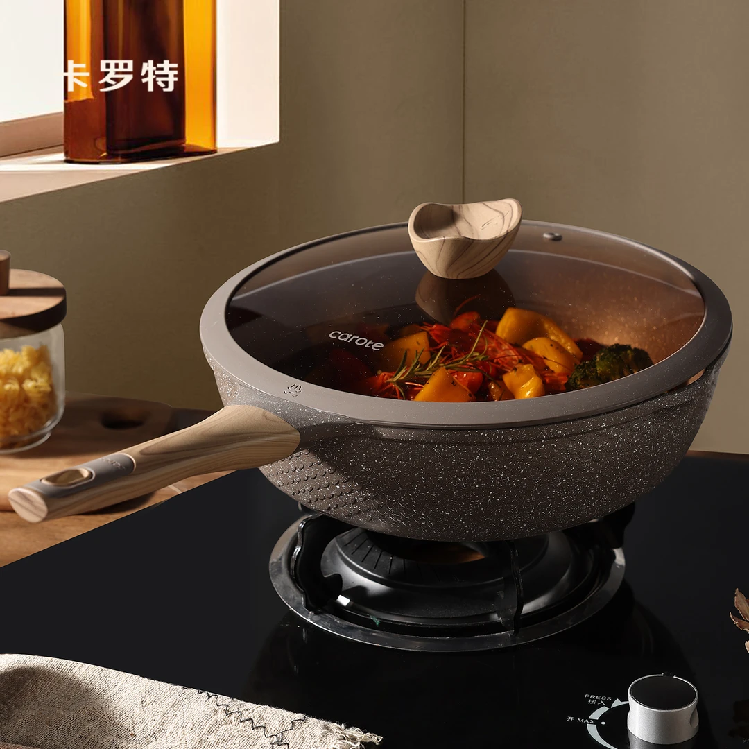 卡罗特不粘锅家用炒锅电磁炉燃气灶通用平底锅炒锅有钛不粘煎炒锅