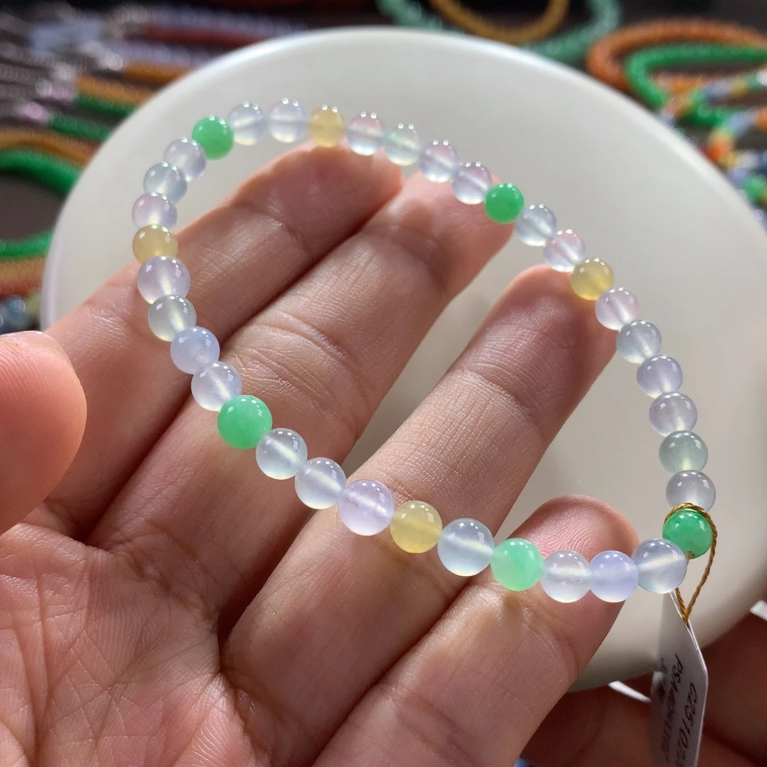 翡翠未镶嵌手链正冰清爽马卡龙多宝单圈 卡5~5.5