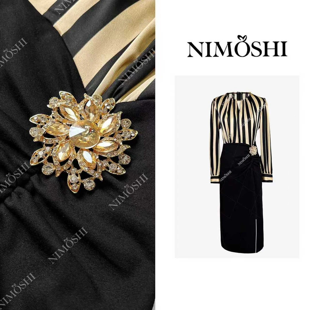 NIMOSHI【倩倩】法式早秋米兰奢华设计高级收腰气质显瘦连衣裙Q2306