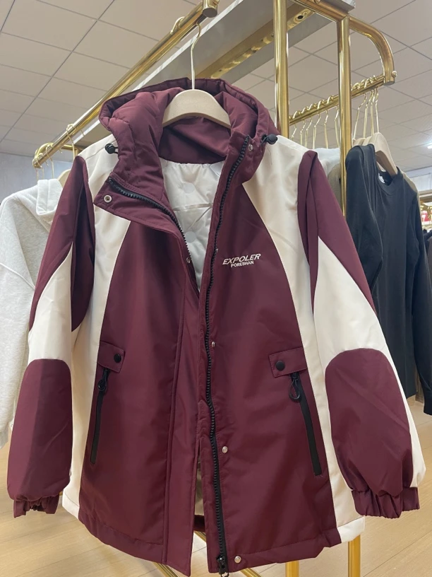 冲锋衣冬季保暖拼色常规拼接拉链修身型常规款