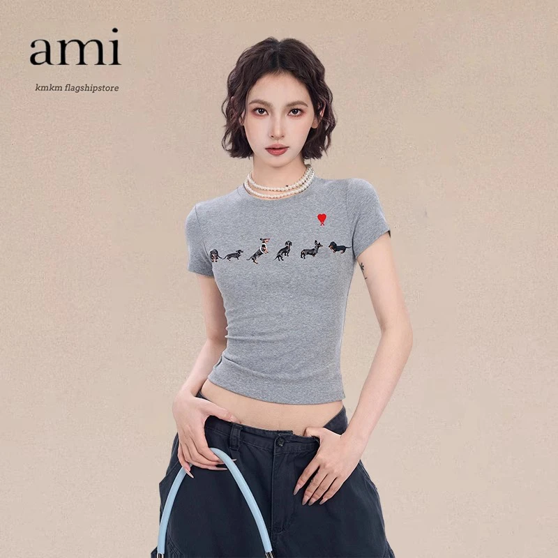 【小璐专属】正品AM I KMKM夏季女正肩短袖T恤辣妹修身显瘦圆领上衣