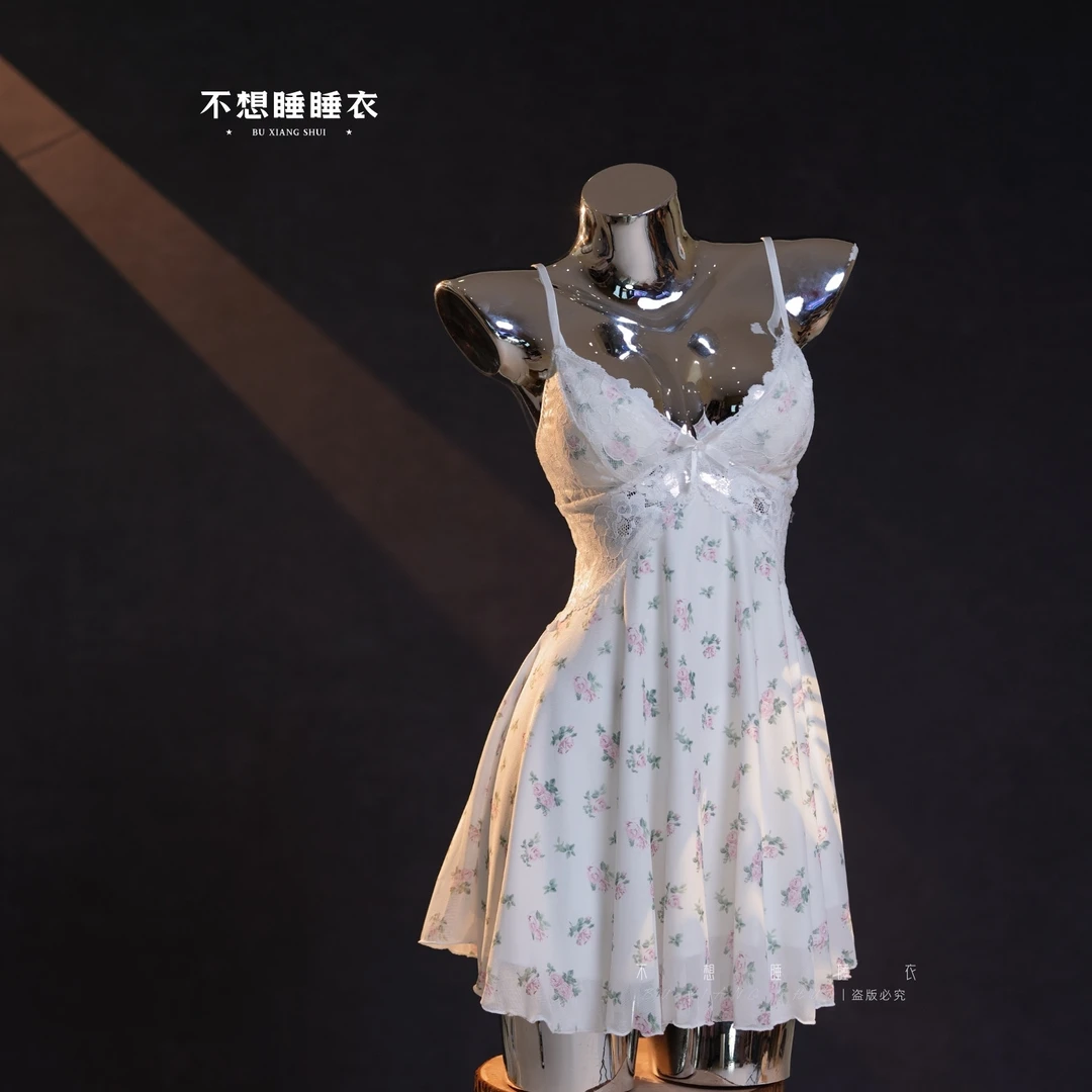 白鹭夏款【春暖花开】纯欲风气质款带胸垫无钢圈睡裙睡衣家居服