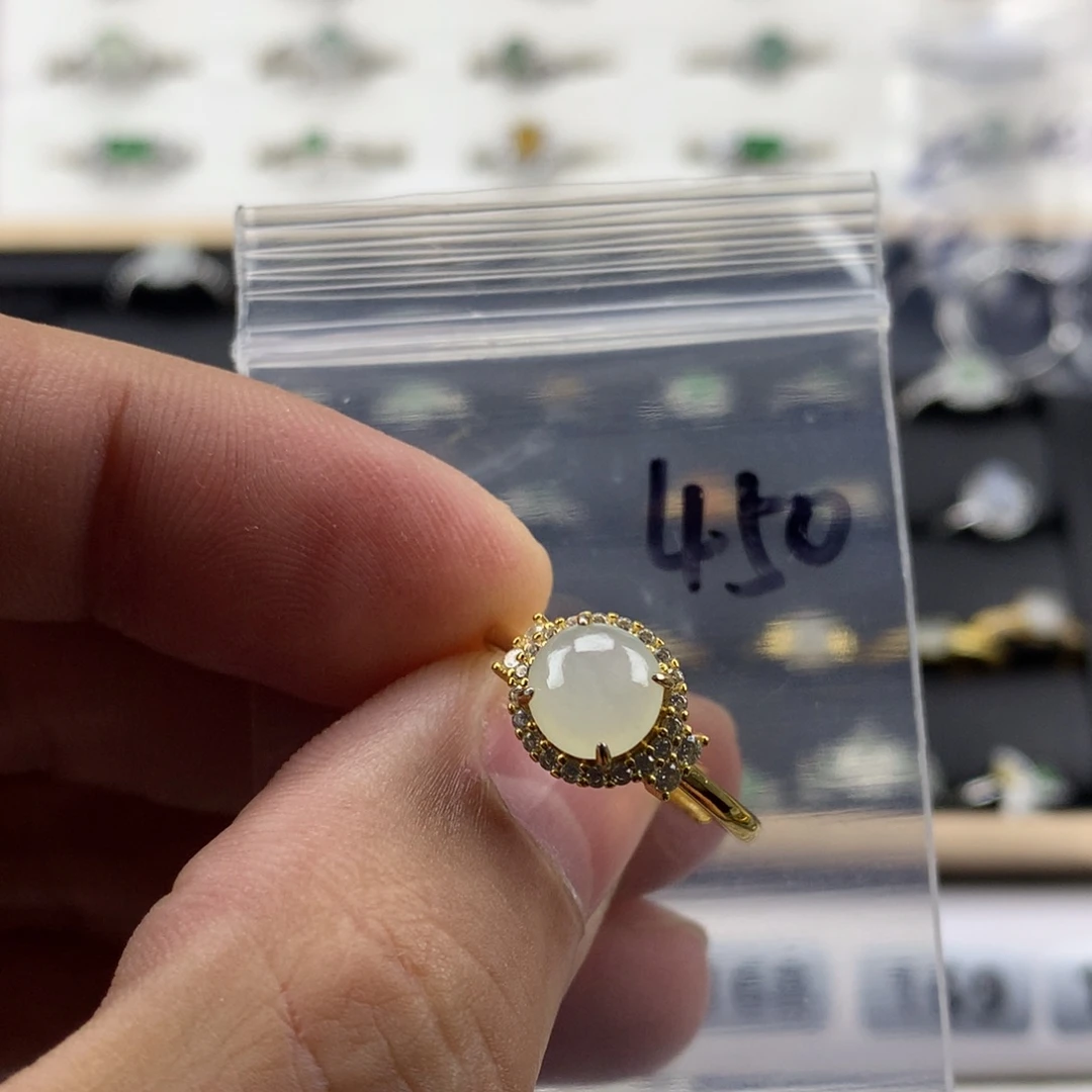 翡翠银S925镀金镶嵌戒指450