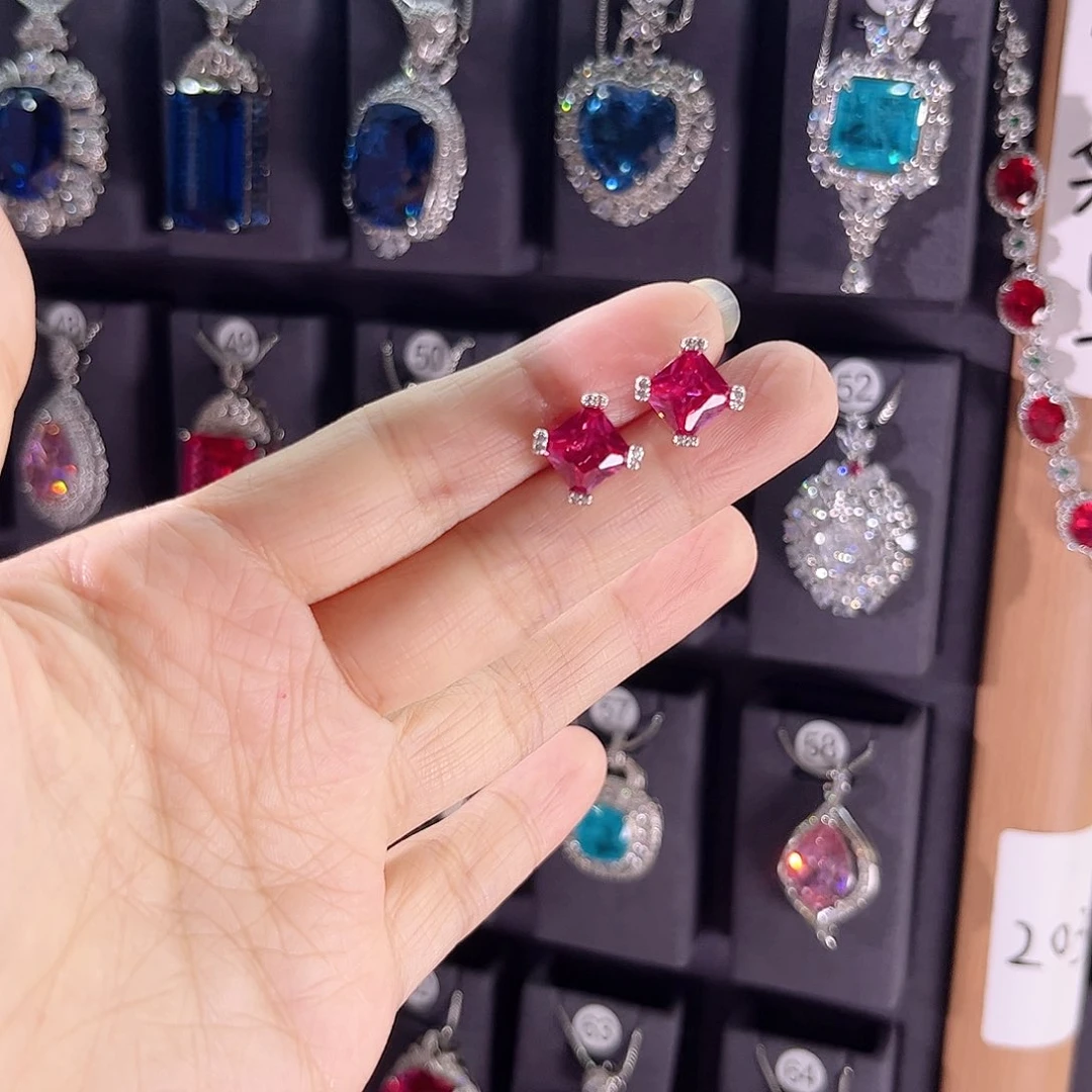 耳饰蓝宝石银S925镶嵌