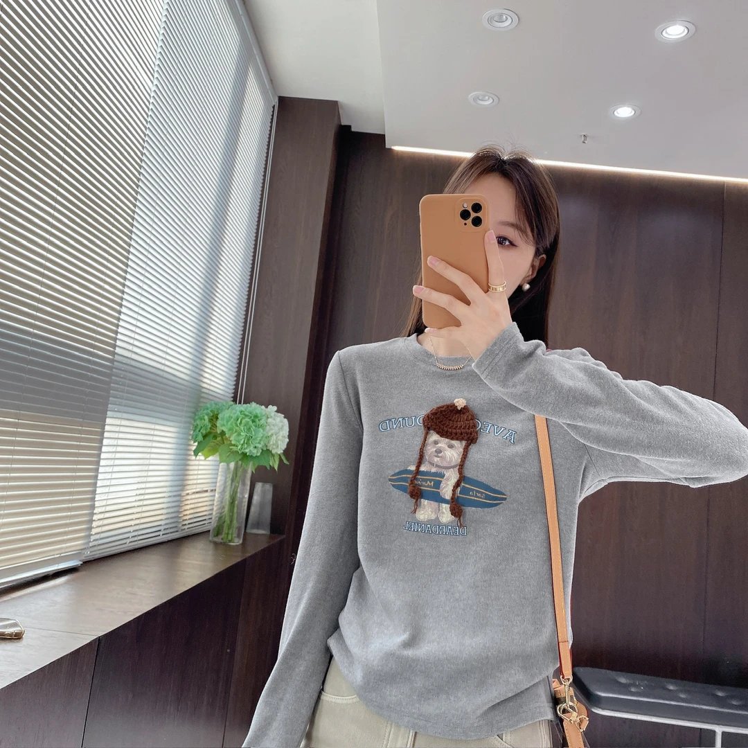 IMFLY金小金自制女装 T恤DYW10192秋冬减龄小狗印花打底T恤