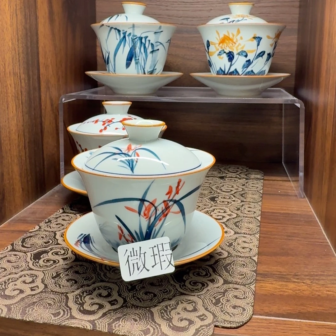 釉下手绘茶具微瑕