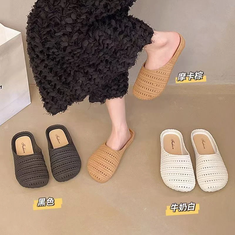 包头外穿半拖鞋女2025夏季沙滩软底懒人一脚蹬平底塑料凉拖鞋