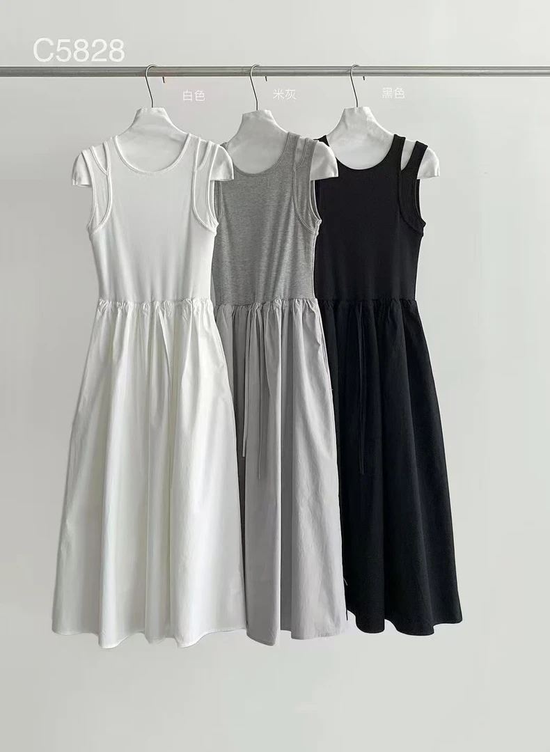 夏季赫本风黑色a字镂空针织修身显瘦气质吊带连衣裙中长款无袖