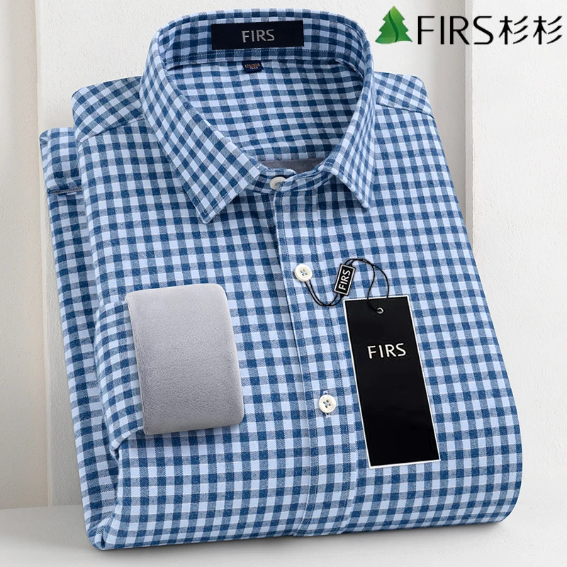 杉杉100%全棉加绒保暖加厚衬衣高级感商务格子长袖衬衫中老年男士