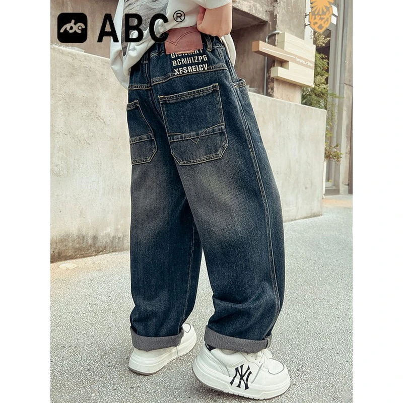 ABC男童牛仔裤春秋款新款儿童裤子春季中大童长裤潮帅气时髦炸街