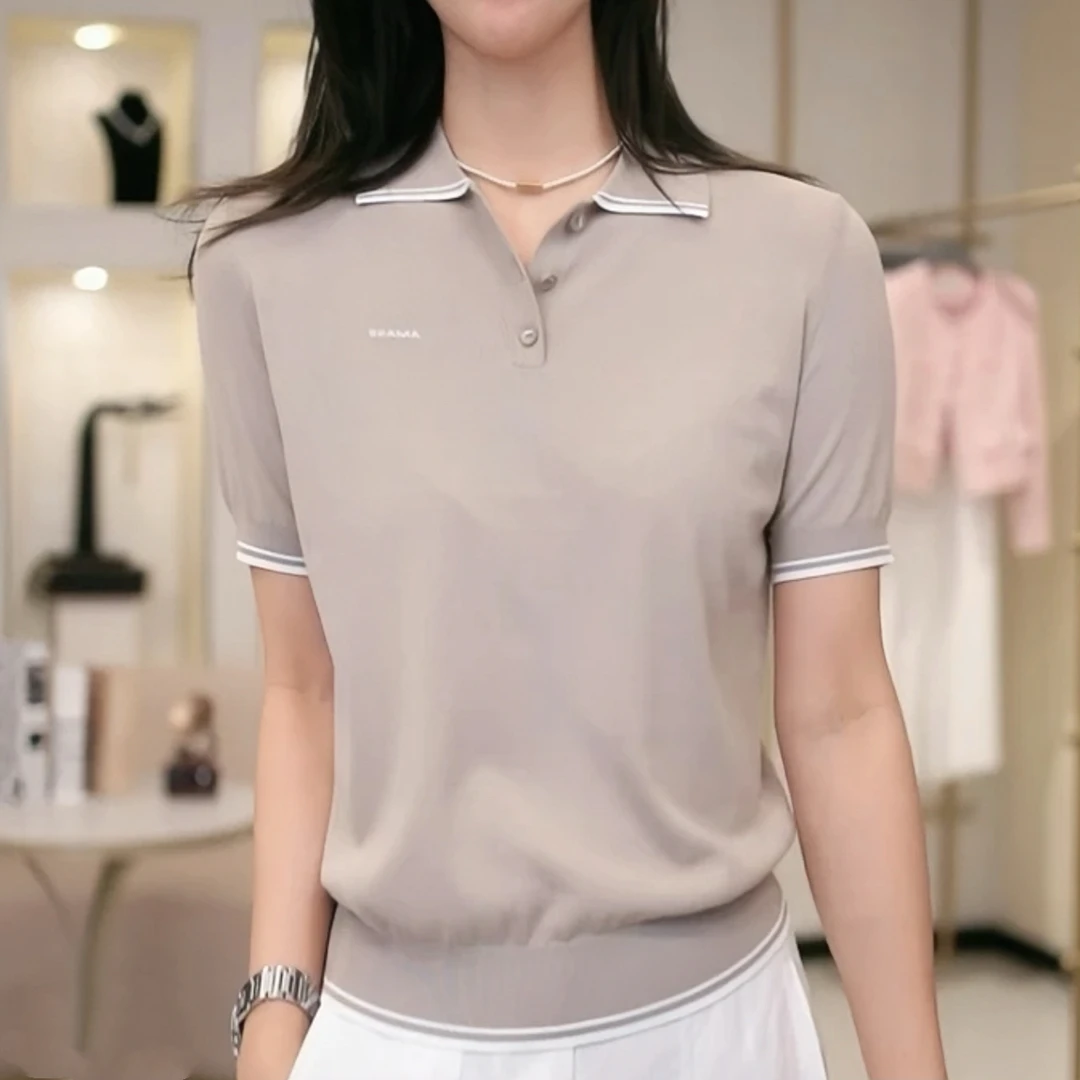 阿玛施【官方正品】新款时尚休闲女经典简约质感polo领针织衫538022