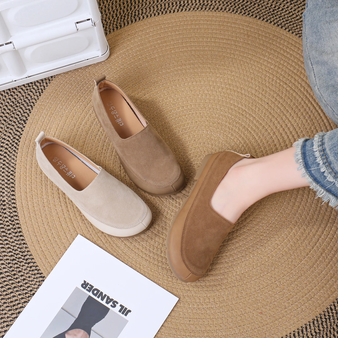 【春夏上新】英伦风软皮软底时尚拼皮豆豆鞋 防滑透气一脚蹬妈妈鞋