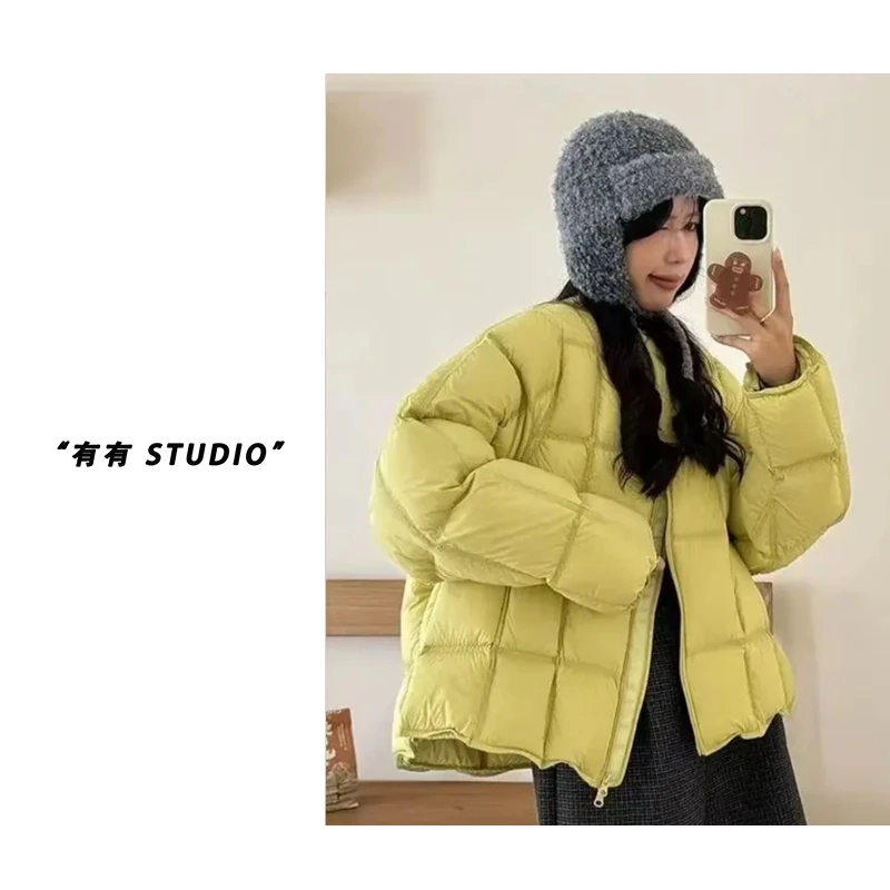 「云朵方糖」韩系！25秋款宽松方格女士休闲羽绒服