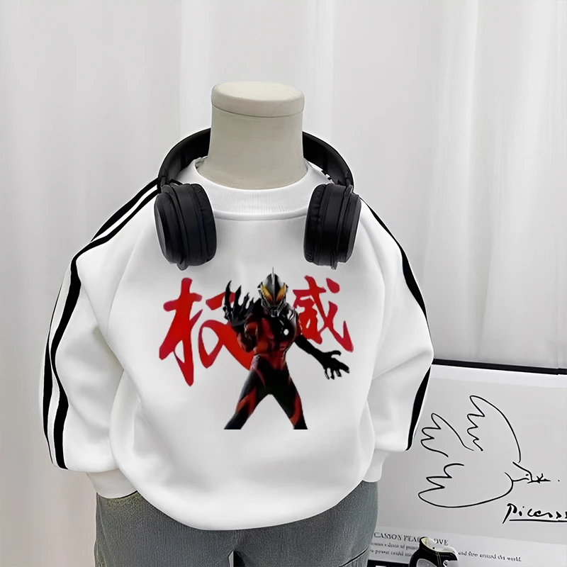 权威贝利亚迪迦奥特曼儿童三条杠长袖套头卫衣女男童上衣秋冬新款