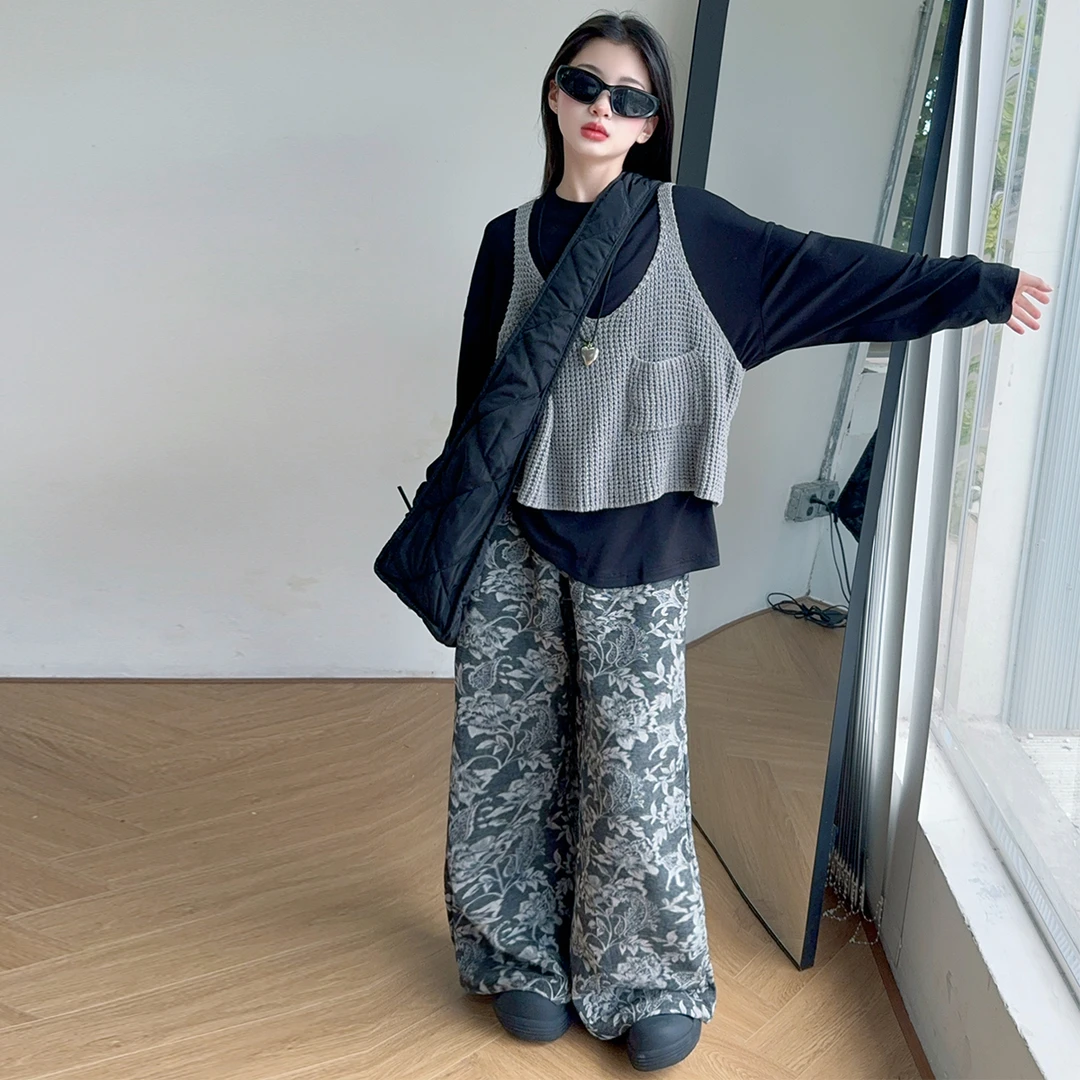 女童套装春秋款2025新款洋气时髦松弛感儿童大童马甲小香风三件套