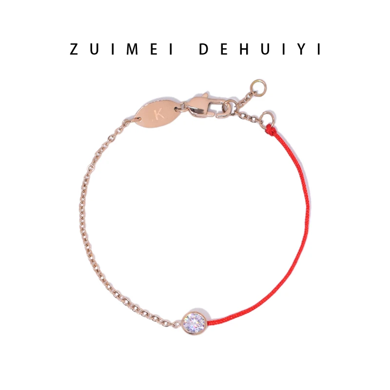 钛钢合成锆石手链 高级感单颗钻红绳手链女生小众设计本命年礼物