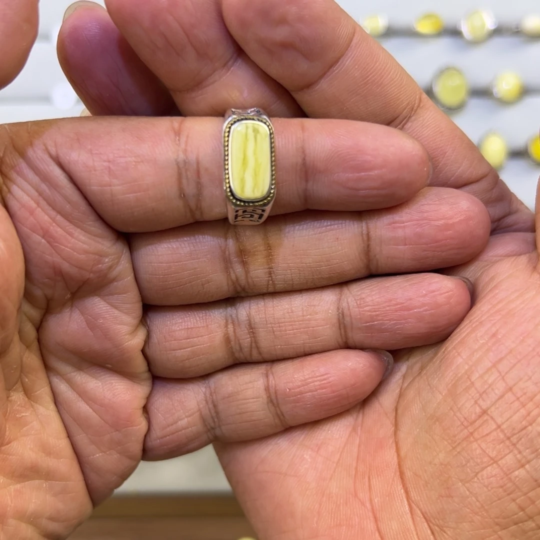 琥珀银S925镶嵌戒指姜琥珀蜜蜡镶嵌戒指