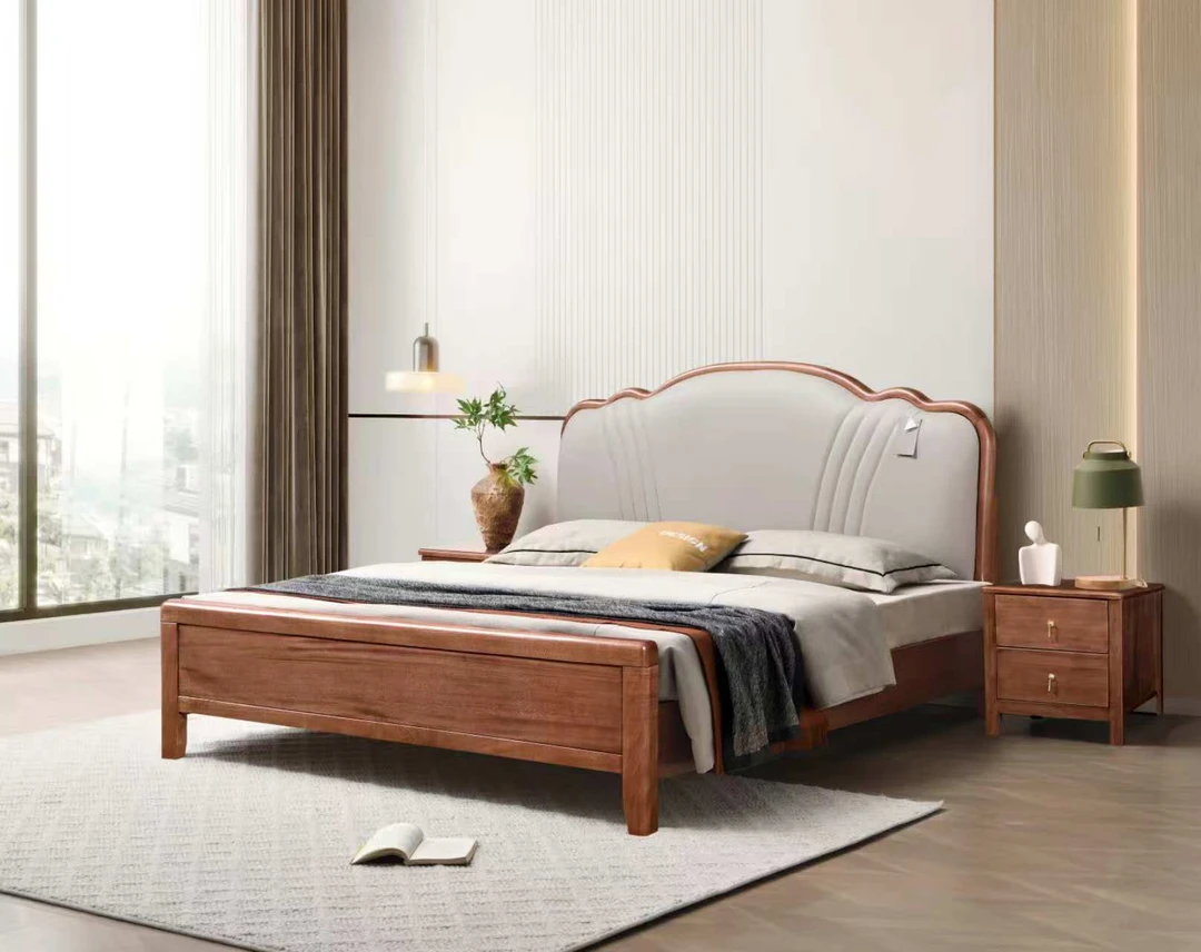 黑胡桃轻奢榫卯实木床横板直拼简约组合主卧室储物双人床大床成套