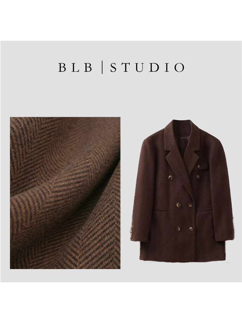 2024新款秋冬高级感毛呢小个子西装式大衣中长款外套9806