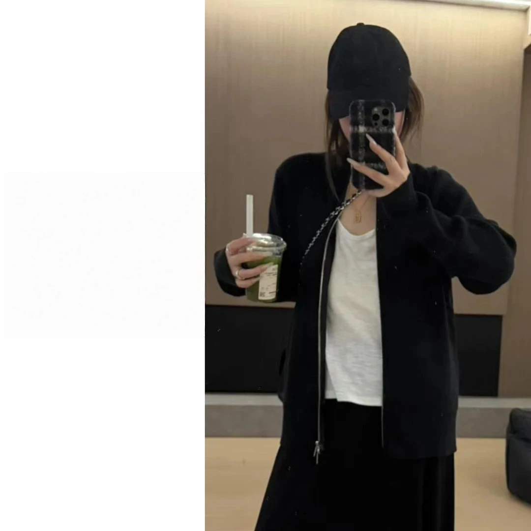 塞纳薄雾 拉链针织修身毛衣开衫显瘦简约8529