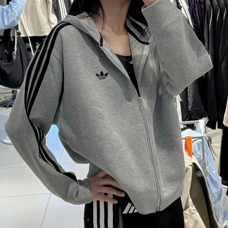 adidas/阿迪达斯三叶女款简约风运动连帽夹克外套JY2620