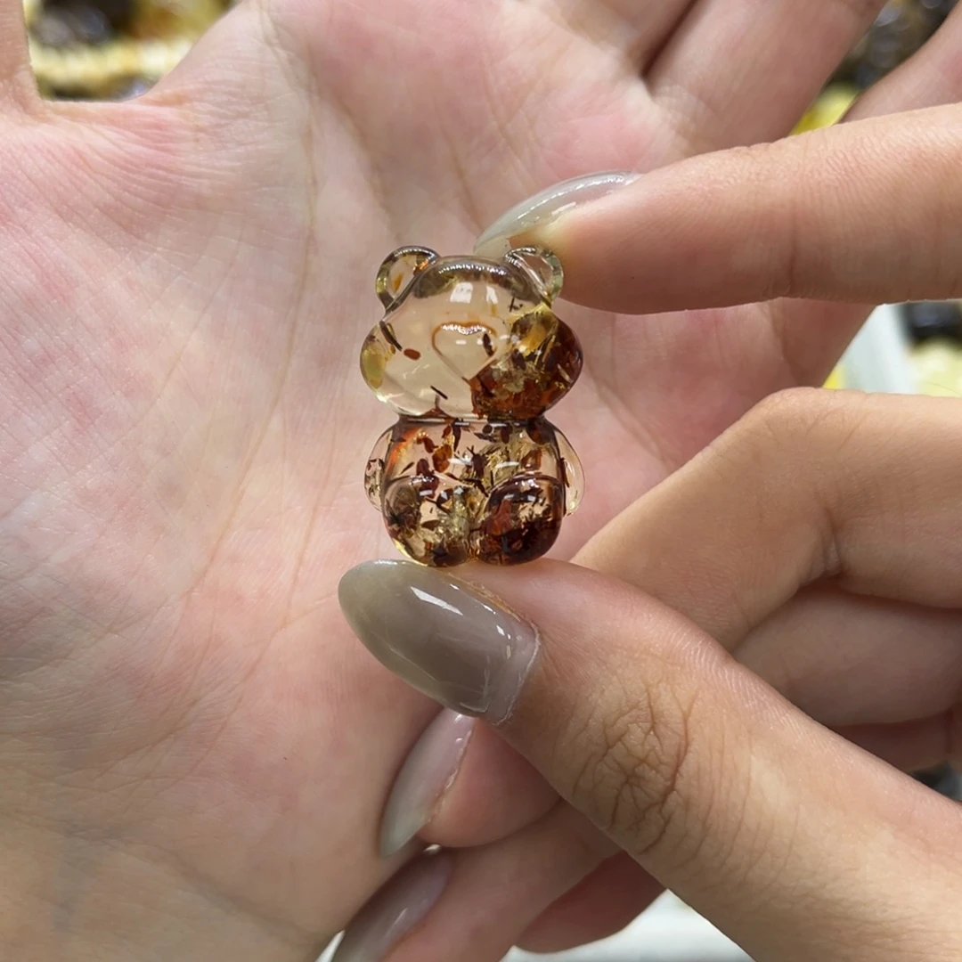 琥珀颈饰未镶嵌天然琥珀花珀熊