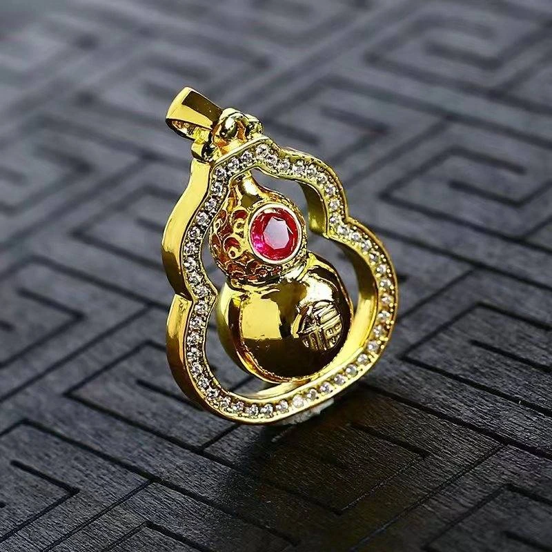 培育红宝石【月总】BM-S164#红宝石葫芦吊坠合金镶嵌红宝石赠合金链