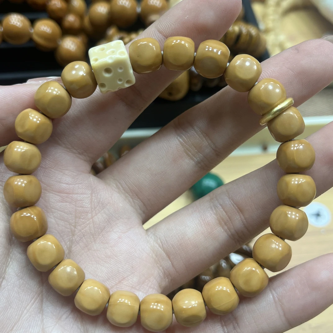 木质手链 六方猴头搭配阿拉善彩玉