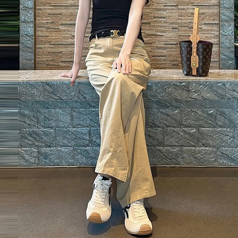 卡其色百搭气质高级感简约阔腿裤女2025夏季新款日常通勤休闲裤