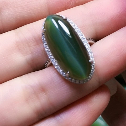 和田玉戒指银S925镶嵌