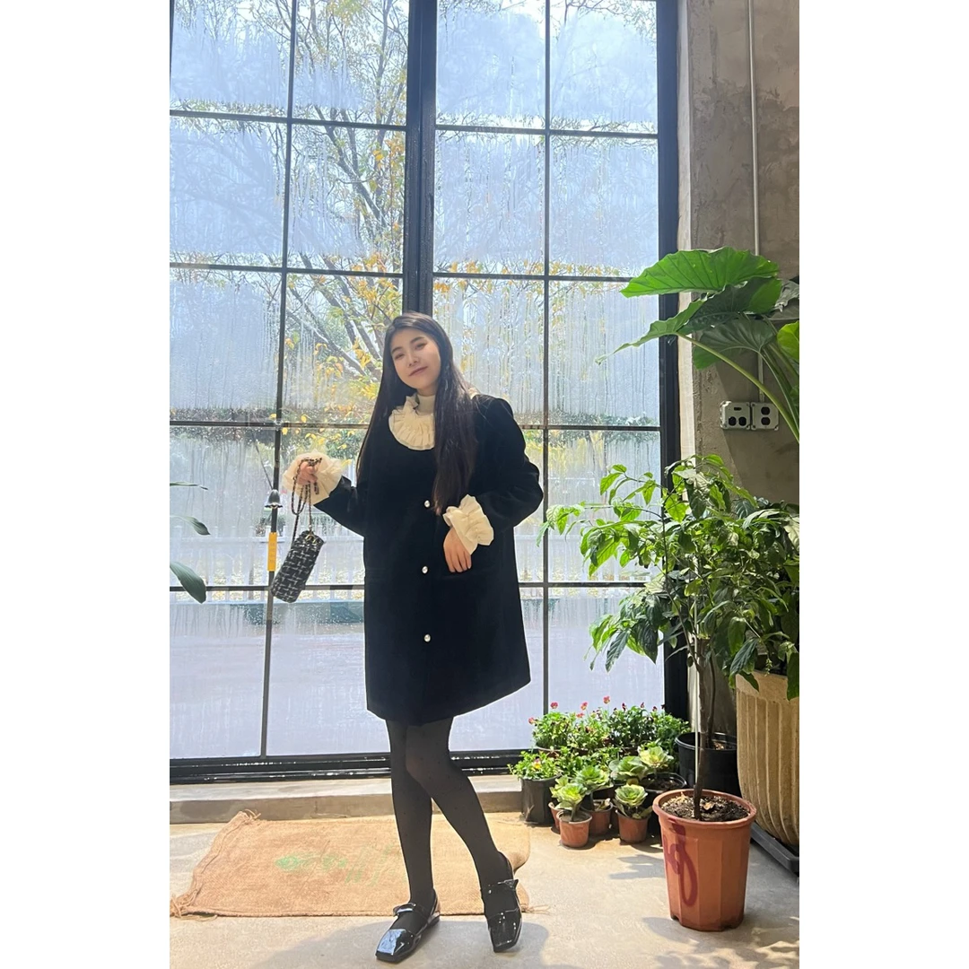 【跨年战袍】HL冬丝绒珍珠花边加绒外套节日感华丽气质外套