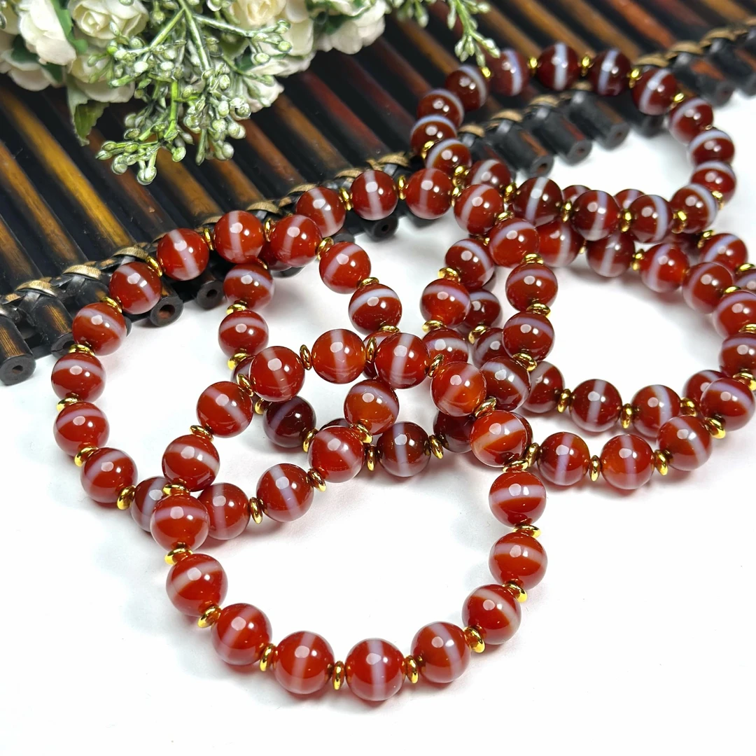 【四宝臻品】红肉一线药师阵圆珠玛瑙手串/珠径10mm/多样性发一