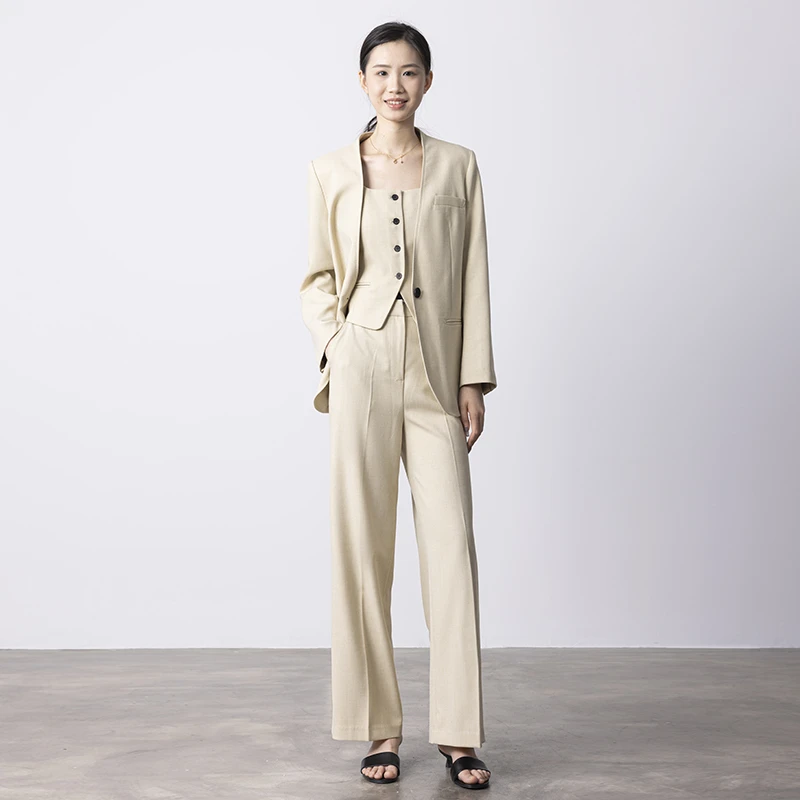 卡其色高级感定制西装套装-15445