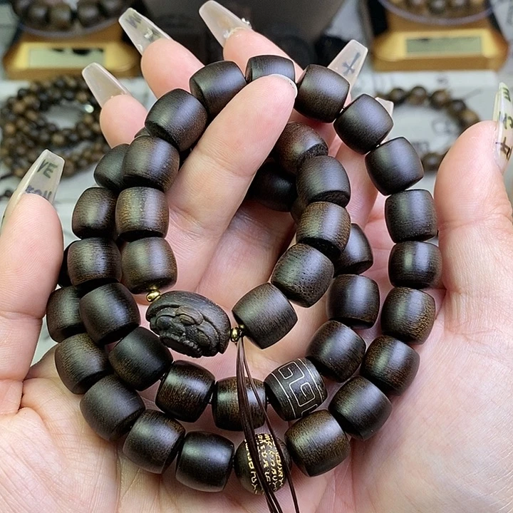 沉香手串小*越南芽庄白棋楠玉化沉水